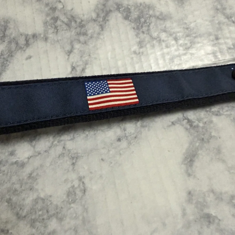 Vineyard Vines Boys Size 26 Navy American Flag Belt Brown Leather Brass Buckle